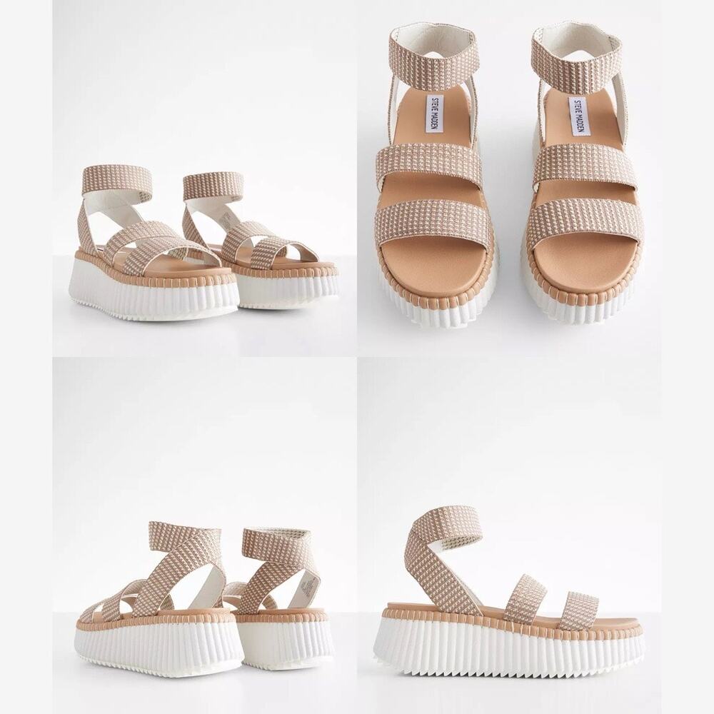 NIB Steve Madden Shelle 9.5M Platform Sandals Taupe Multi - Picture 3 of 13